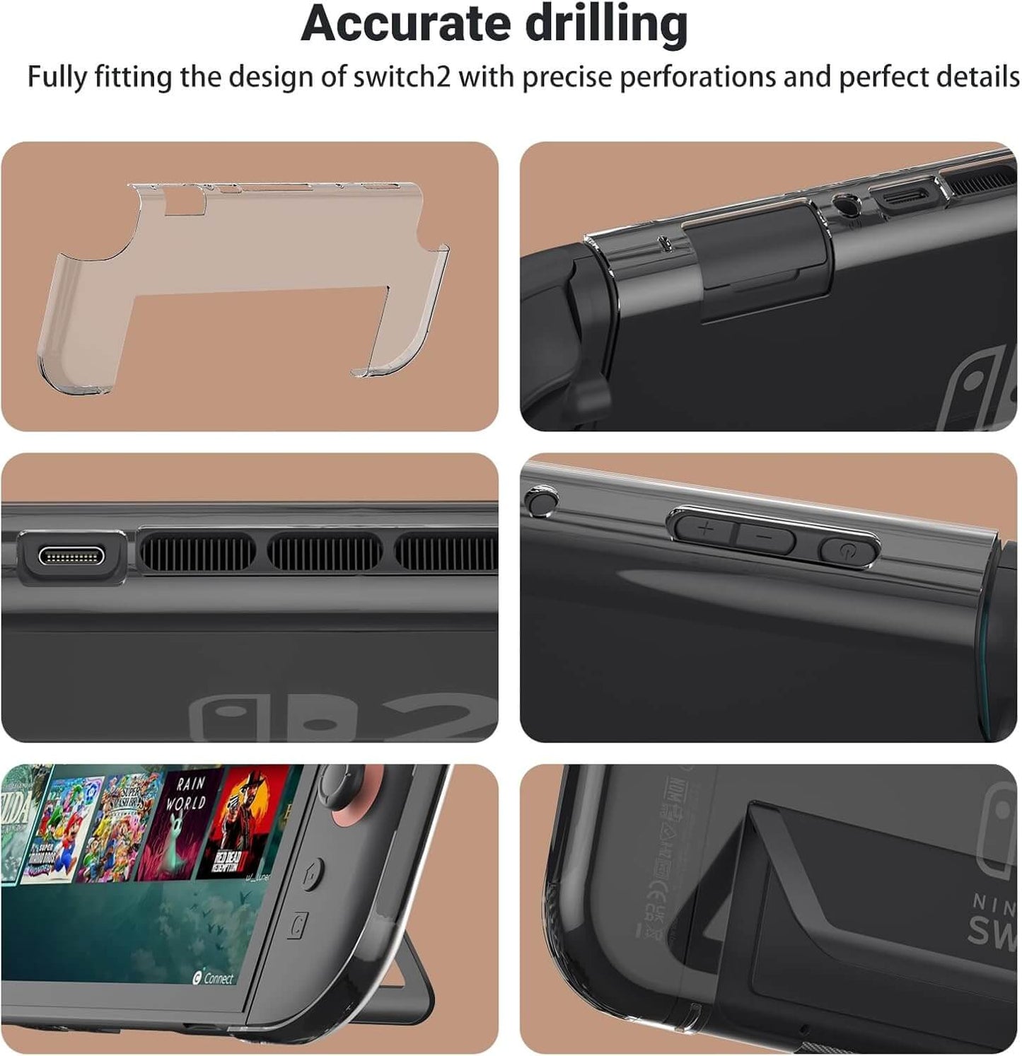 Switch 2 Protective Case Dockable, Crystal Clear Switch 2 Shell Case with Precision Cutouts, Slim & Durable Design