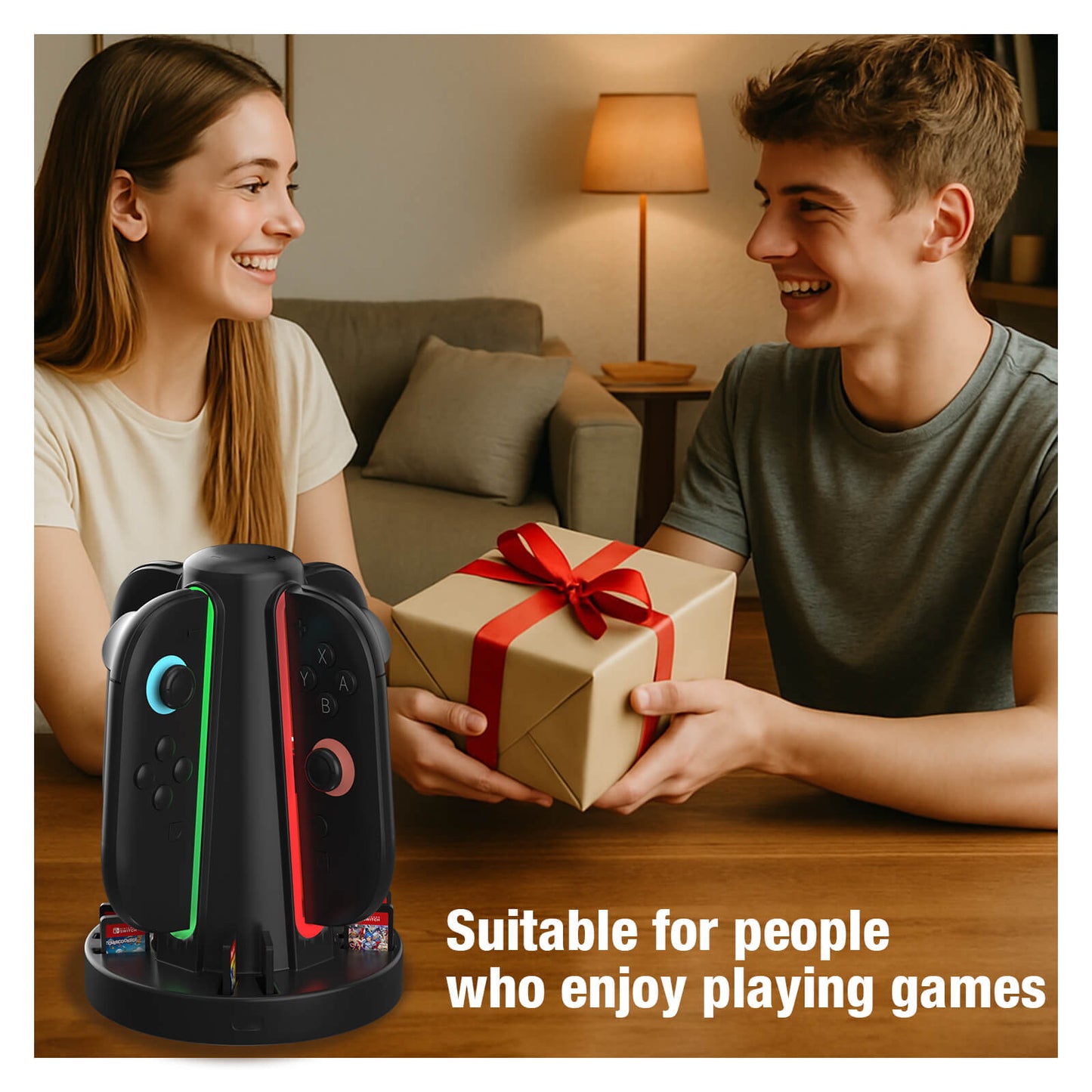 Switch 2 Controller Charging Dock, Fast USB-C Charging Station for Up to 4 Controllers, Space-Saving Magnetic Design with 360° LED Indicators & Smart Alerts