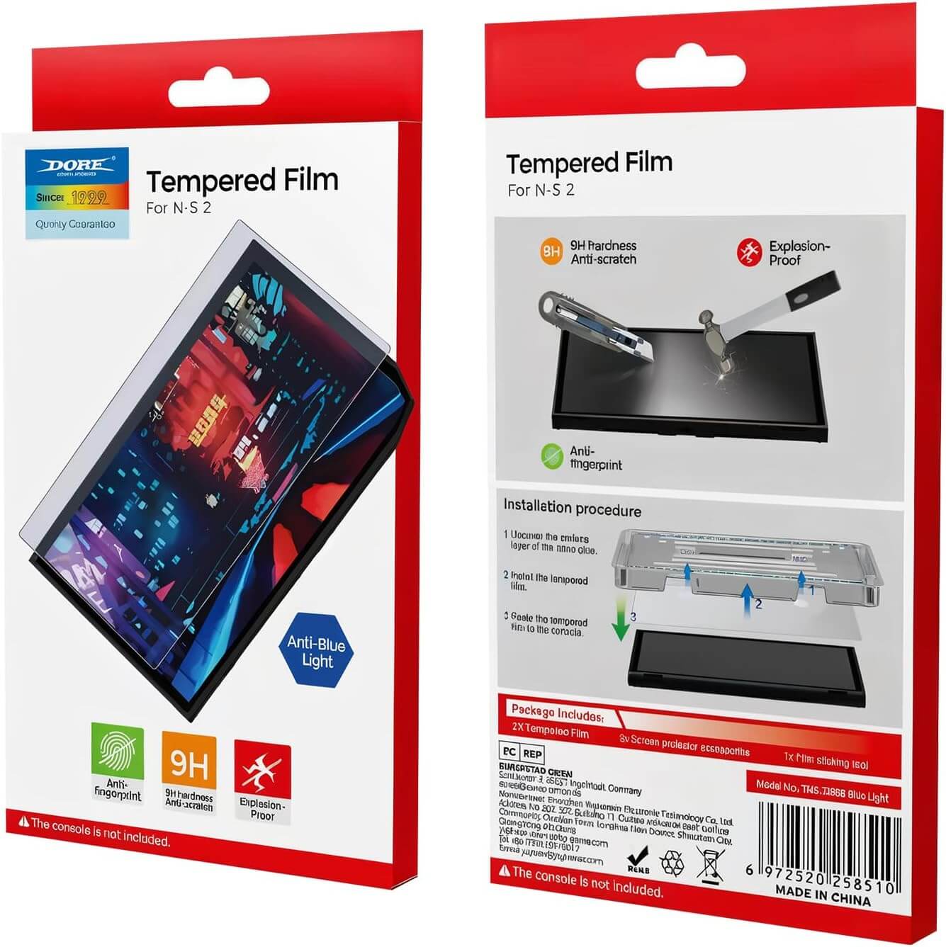 HEATFUN Switch 2 Screen Protector, Blue Light Blocking Tempered Glass Screen Protector for Switch 2, 9H Hardness, HD Clear, Anti-Fingerprint, Anti-Scratch, Eye Protection, Easy Installation - 2-Pack