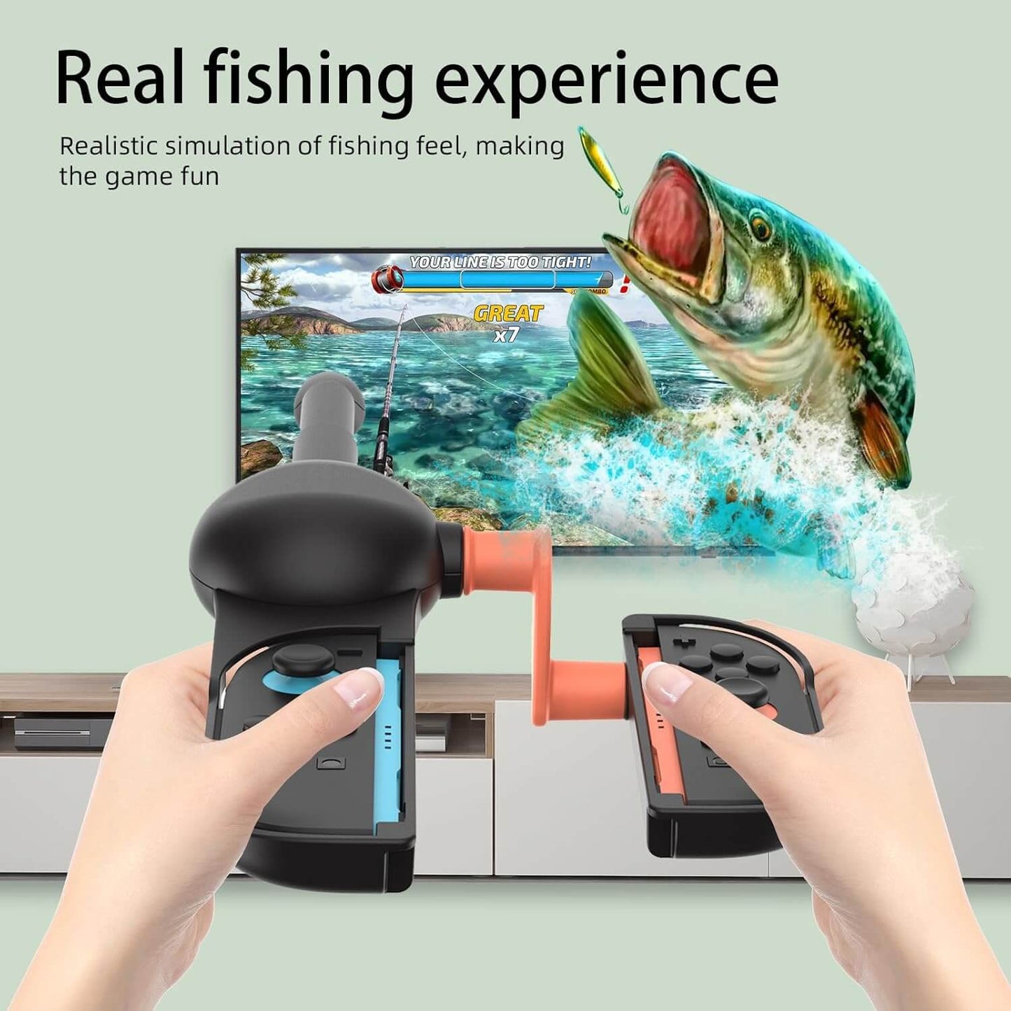 HEATFUN Switch 2 Fishing Rod - Realistic Fishing Game Accessory for Switch 2/Switch/Switch OLED Joycon, Compatible with Bass Pro Shops: The Strike & All Fishing/Hunting Games - 1 Pack