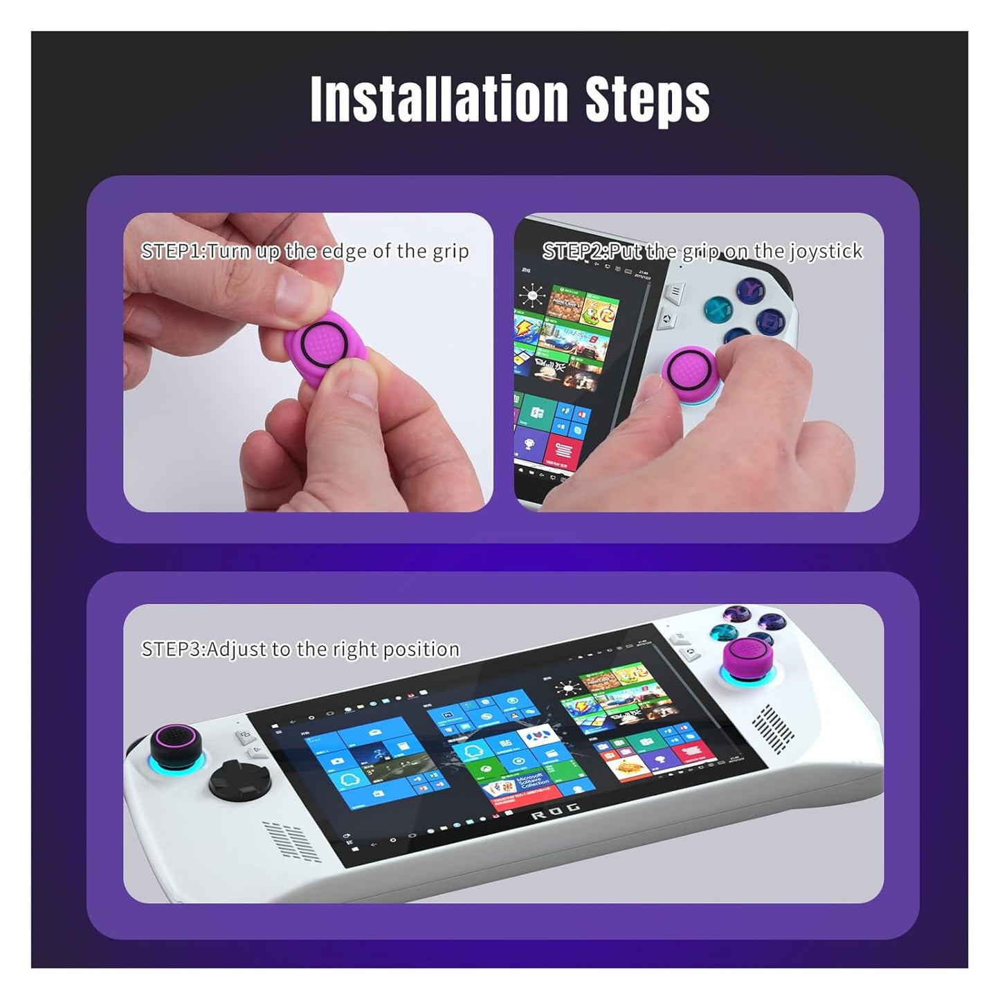 HEATFUN ASUS ROG Ally Thumb Grip Caps, Soft Silicone Joystick Cover Compatible with ASUS ROG Ally - PurpleBlack