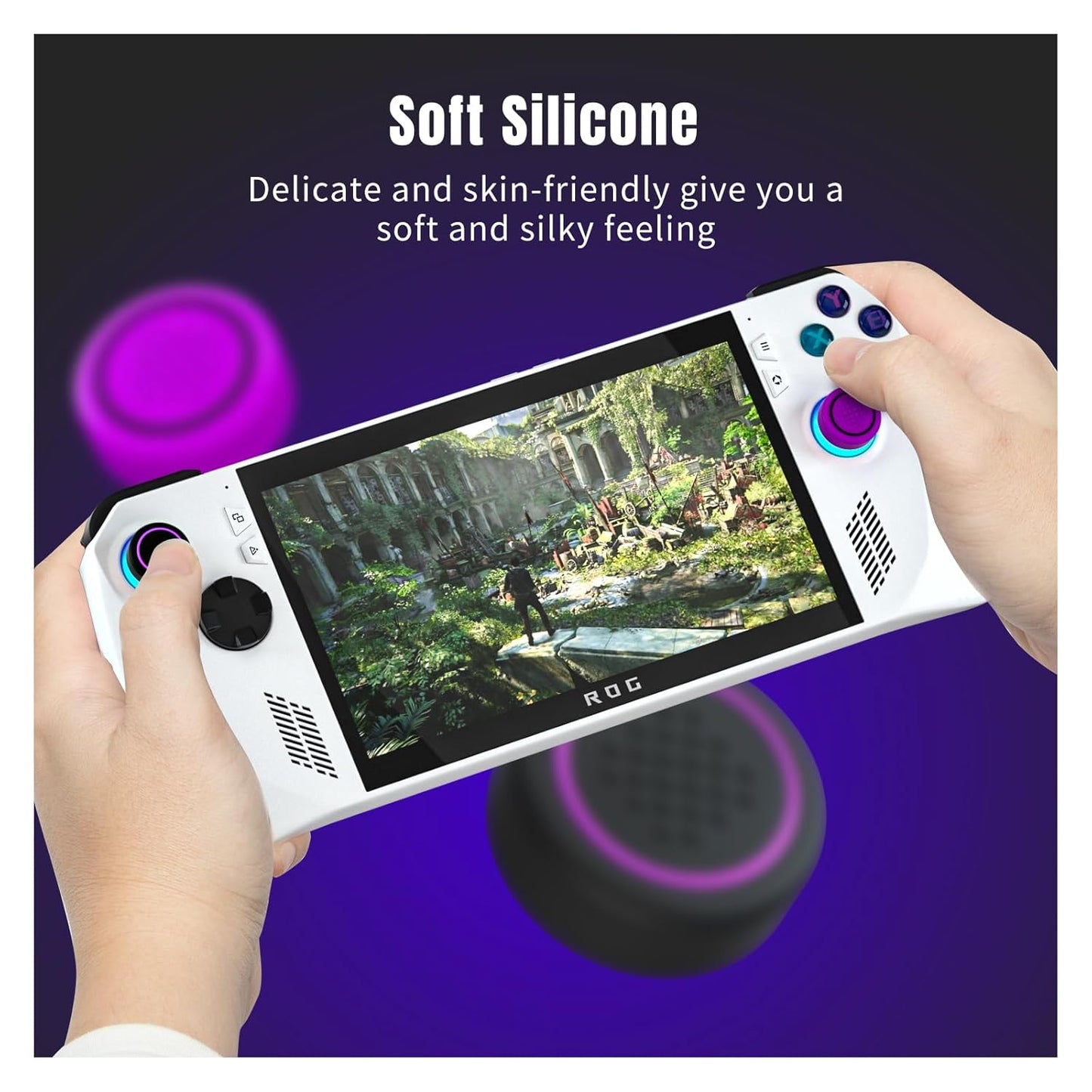 HEATFUN ASUS ROG Ally Thumb Grip Caps, Soft Silicone Joystick Cover Compatible with ASUS ROG Ally - PurpleBlack