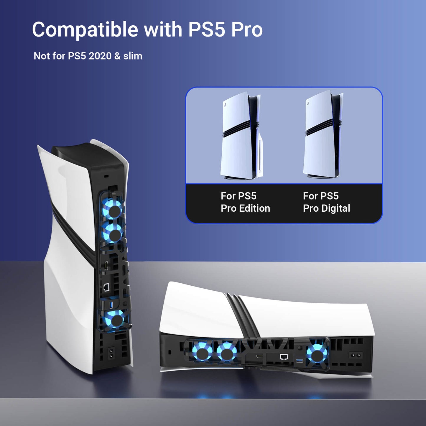 PS5 Pro Fan with USB Port & Blue LED Lights, Triple High-Speed Fans for Efficient Cooling, Quiet Operation, Adjustable Speed, Premium PS5 Pro Cooling Fan & Must-Have PS5 Pro Accessories for Ultimate Gaming Performance