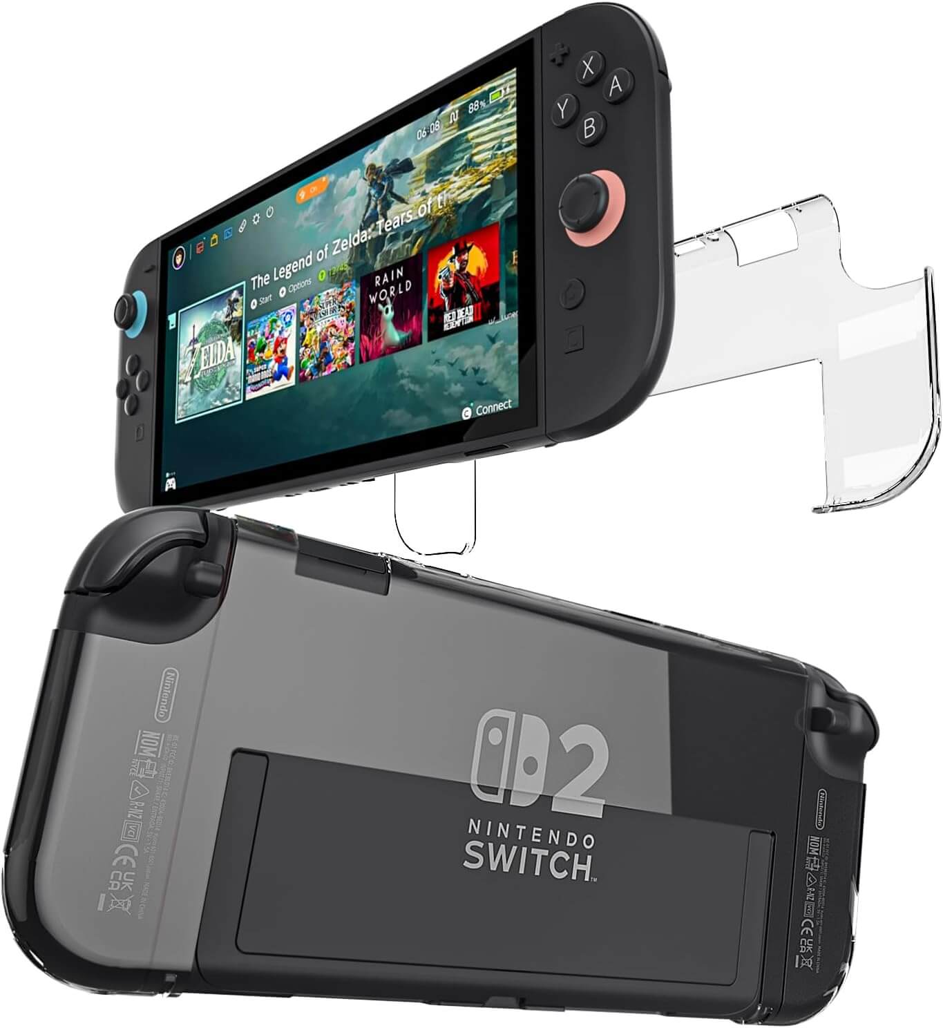 Switch 2 Protective Case Dockable, Crystal Clear Switch 2 Shell Case with Precision Cutouts, Slim & Durable Design