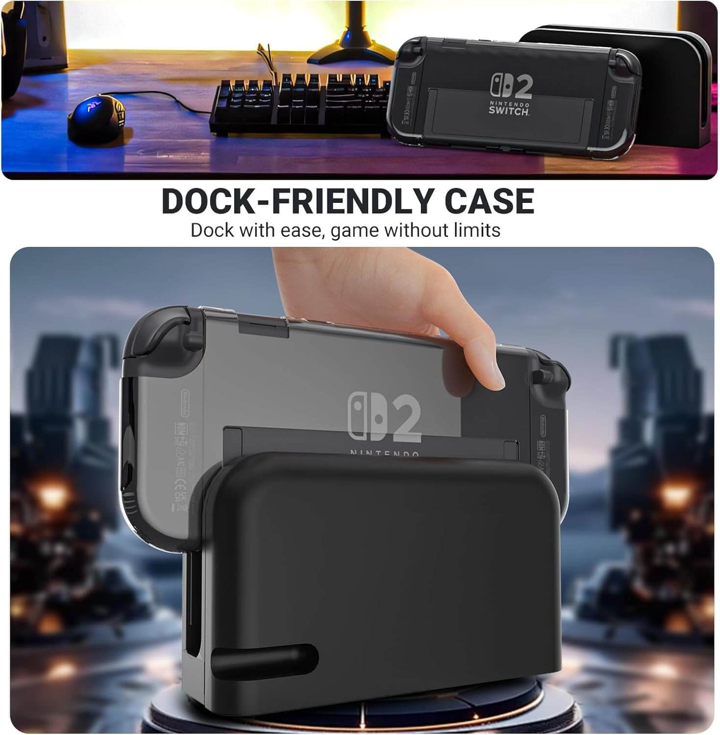 Switch 2 Protective Case Dockable, Crystal Clear Switch 2 Shell Case with Precision Cutouts, Slim & Durable Design