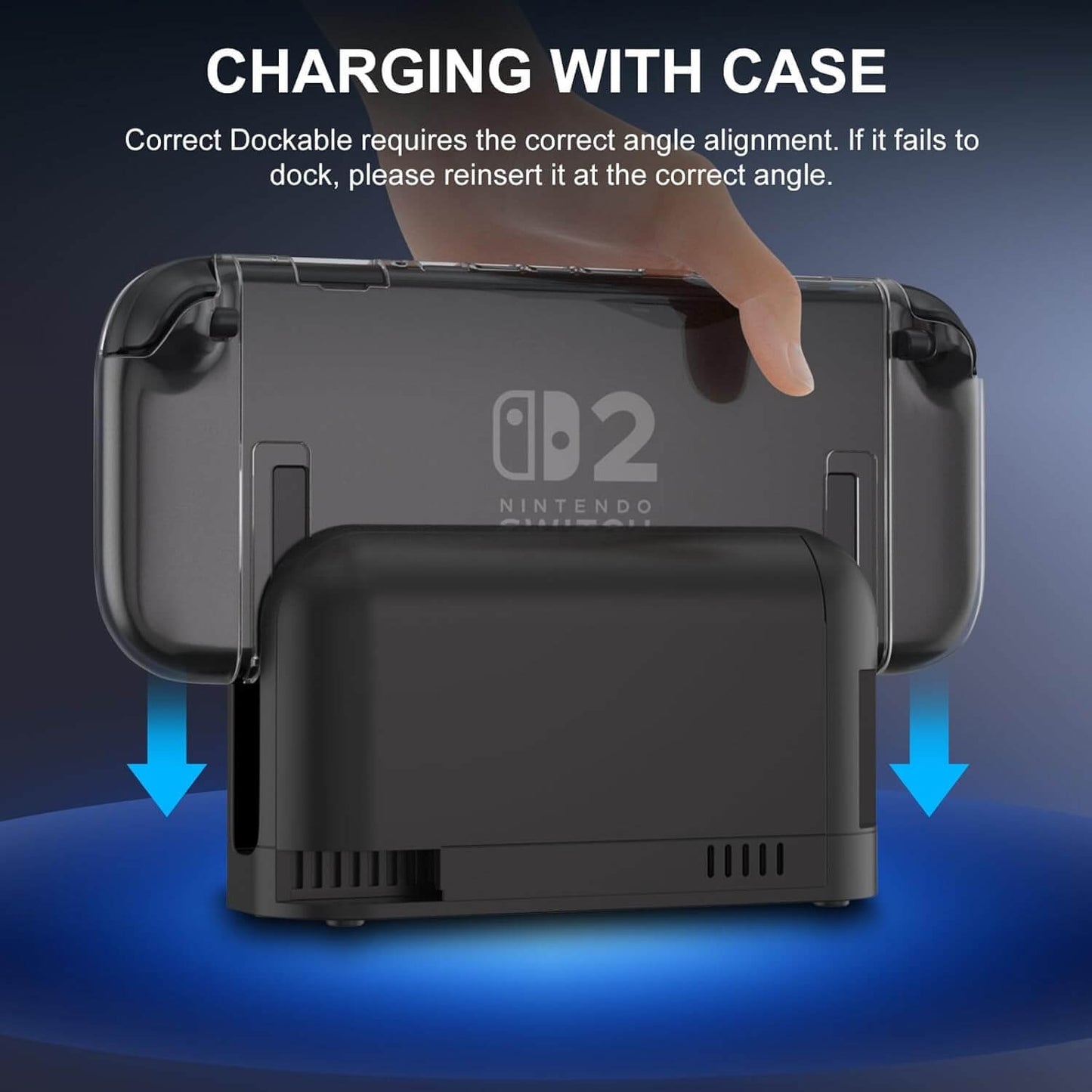 Switch 2 Protector Dockable Case - Clear Hard Shell Cover with Joy-Con Grip TPU, Tempered Glass Screen Protector & Thumb Caps - Protective Accessories Kit for Nintendo Switch Console