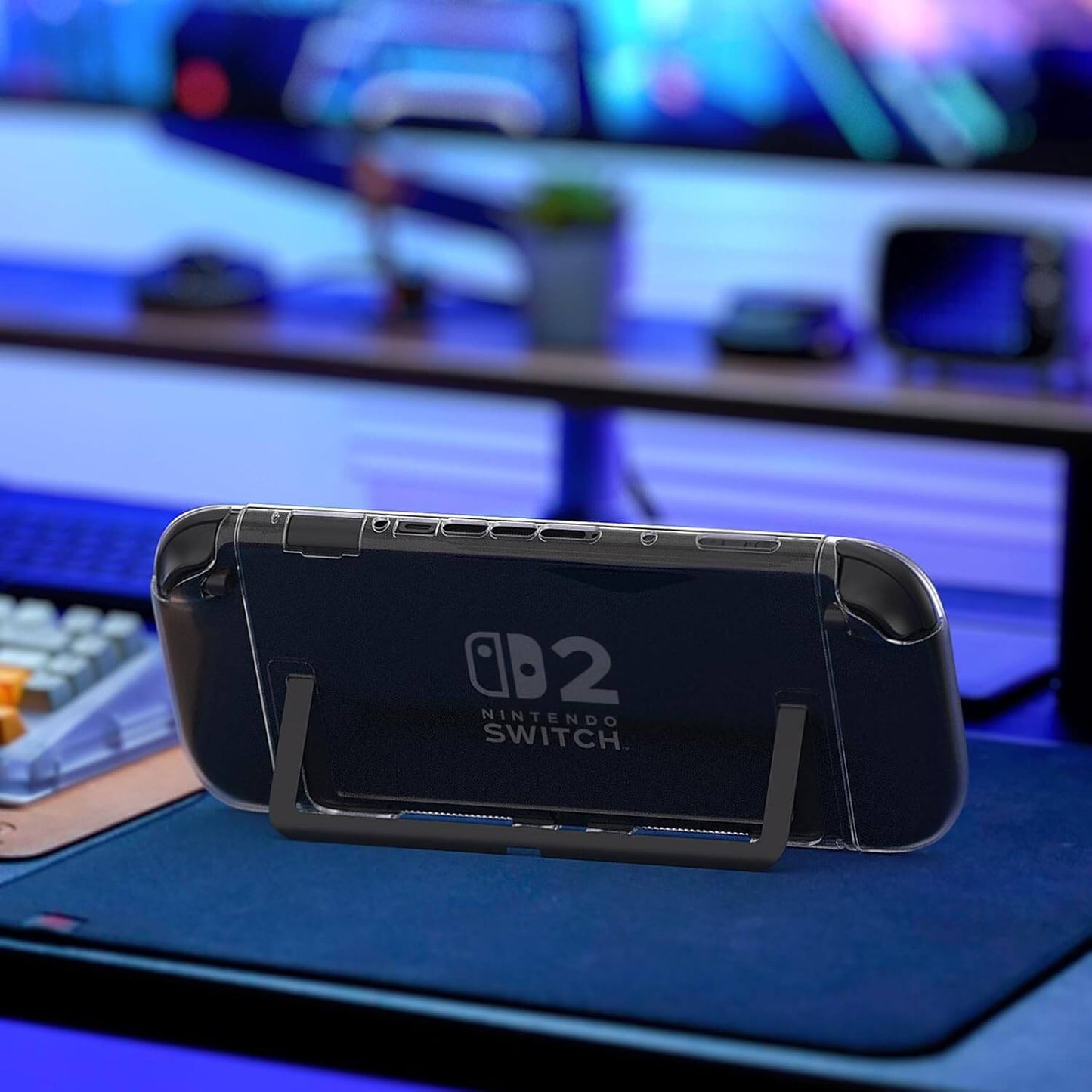 Switch 2 Protector Dockable Case - Clear Hard Shell Cover with Joy-Con Grip TPU, Tempered Glass Screen Protector & Thumb Caps - Protective Accessories Kit for Nintendo Switch Console