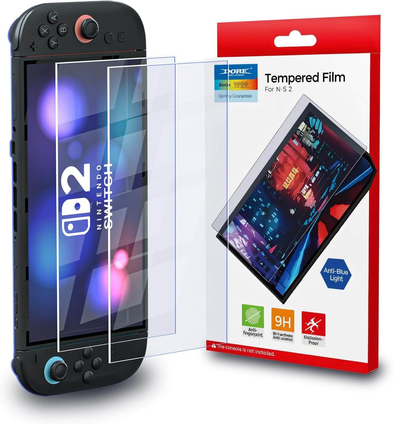 HEATFUN Switch 2 Screen Protector, Blue Light Blocking Tempered Glass Screen Protector for Switch 2, 9H Hardness, HD Clear, Anti-Fingerprint, Anti-Scratch, Eye Protection, Easy Installation - 2-Pack