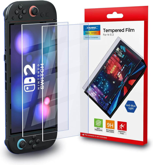 HEATFUN Switch 2 Screen Protector, Blue Light Blocking Tempered Glass Screen Protector for Switch 2, 9H Hardness, HD Clear, Anti-Fingerprint, Anti-Scratch, Eye Protection, Easy Installation - 2-Pack
