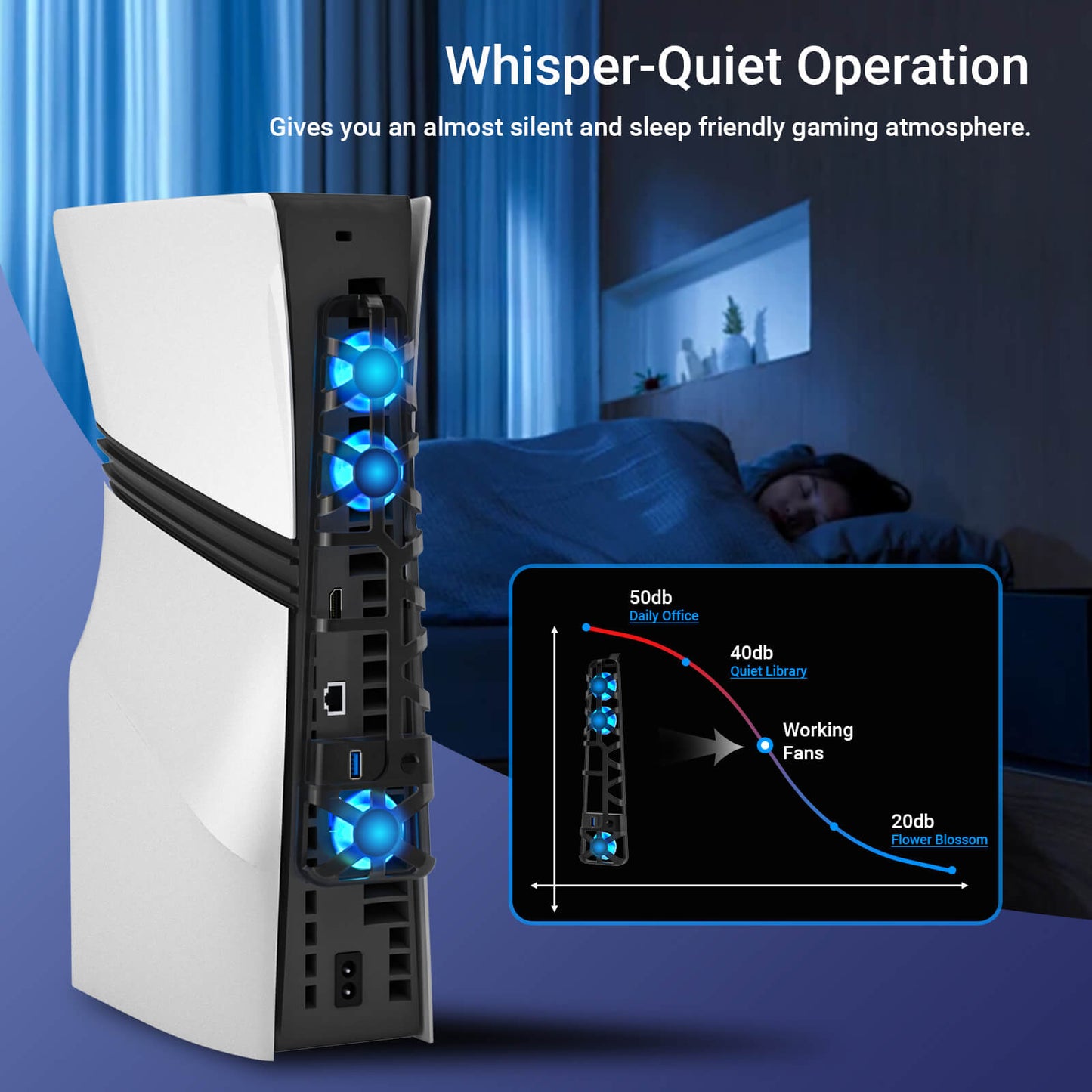 PS5 Pro Fan with USB Port & Blue LED Lights, Triple High-Speed Fans for Efficient Cooling, Quiet Operation, Adjustable Speed, Premium PS5 Pro Cooling Fan & Must-Have PS5 Pro Accessories for Ultimate Gaming Performance