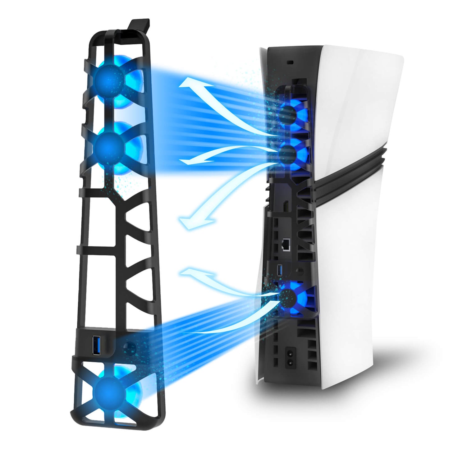 PS5 Pro Fan with USB Port & Blue LED Lights, Triple High-Speed Fans for Efficient Cooling, Quiet Operation, Adjustable Speed, Premium PS5 Pro Cooling Fan & Must-Have PS5 Pro Accessories for Ultimate Gaming Performance