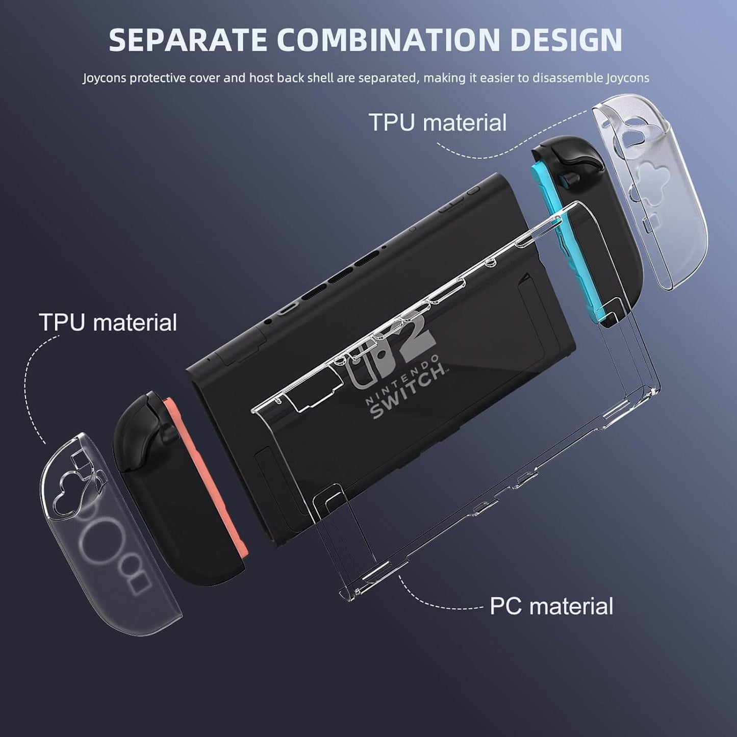 Switch 2 Protector Dockable Case - Clear Hard Shell Cover with Joy-Con Grip TPU, Tempered Glass Screen Protector & Thumb Caps - Protective Accessories Kit for Nintendo Switch Console