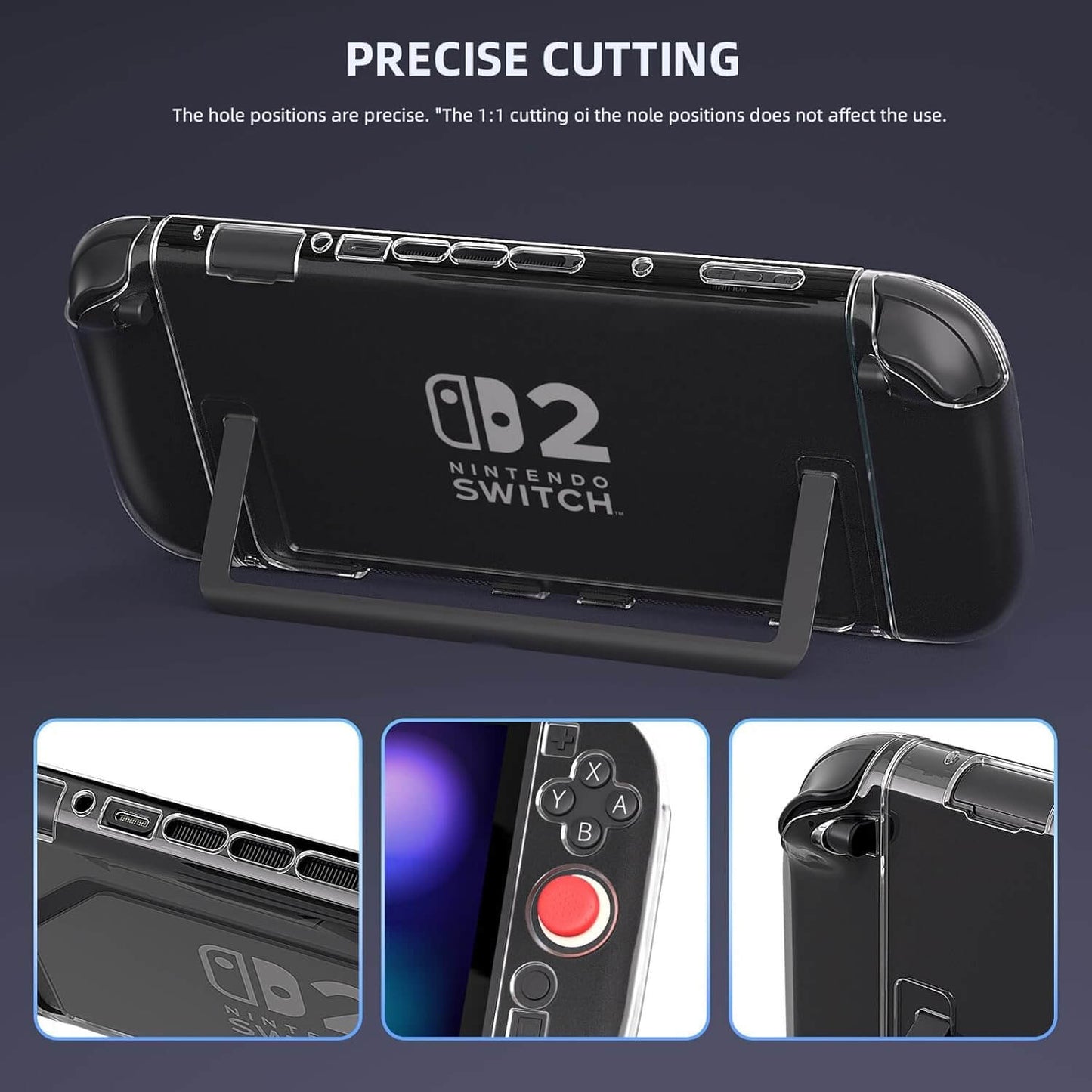 Switch 2 Protector Dockable Case - Clear Hard Shell Cover with Joy-Con Grip TPU, Tempered Glass Screen Protector & Thumb Caps - Protective Accessories Kit for Nintendo Switch Console