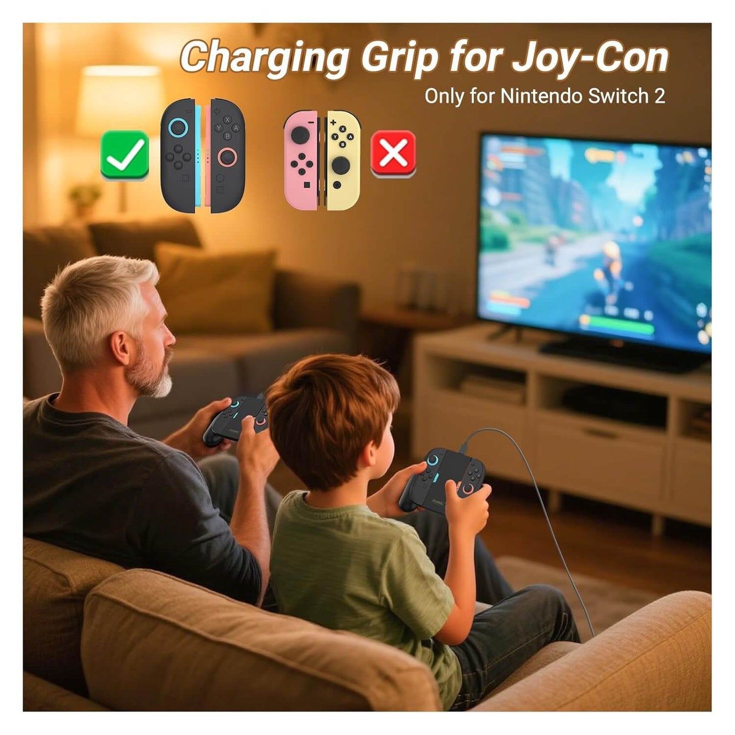 HEATFUN Magnetic Nintendo Switch 2 Charging Grip – Dual LED Joycon 2 Charging Grip for Seamless Play & Charge, Includes USB-C Cable – Compatible with Switch 2 Joycon Accessories Only
