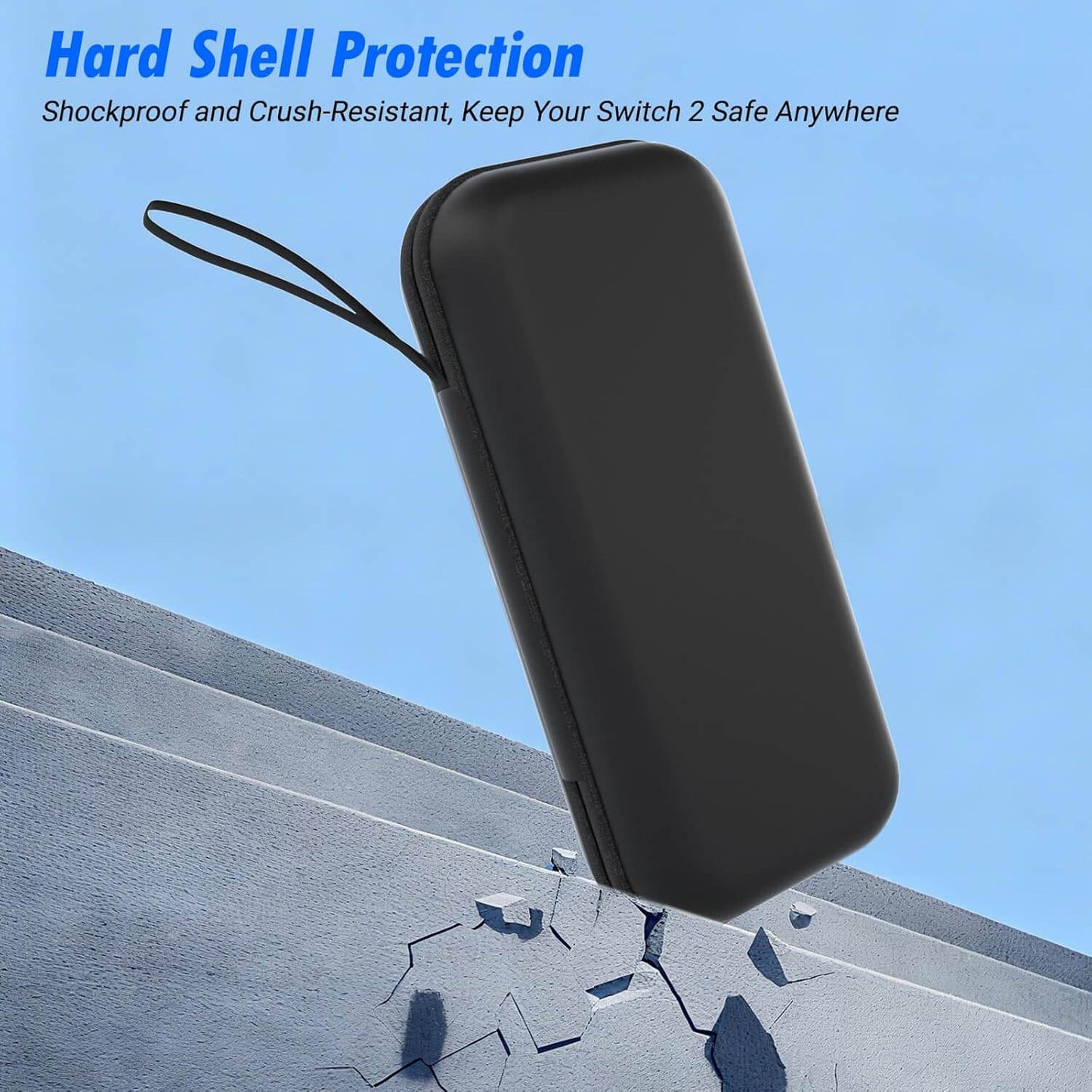 HEATFUN Switch 2 Carrying Case Upgraded Zipper, Minimalist Black Design, No Logo, Hard Shell Switch 2 Travel Case Holds Console and 12 Game Cards, Includes Screen Protector and Thumb Grips