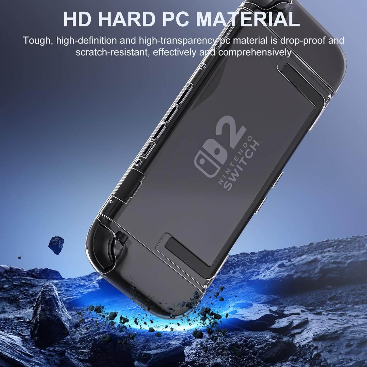 Switch 2 Protector Dockable Case - Clear Hard Shell Cover with Joy-Con Grip TPU, Tempered Glass Screen Protector & Thumb Caps - Protective Accessories Kit for Nintendo Switch Console