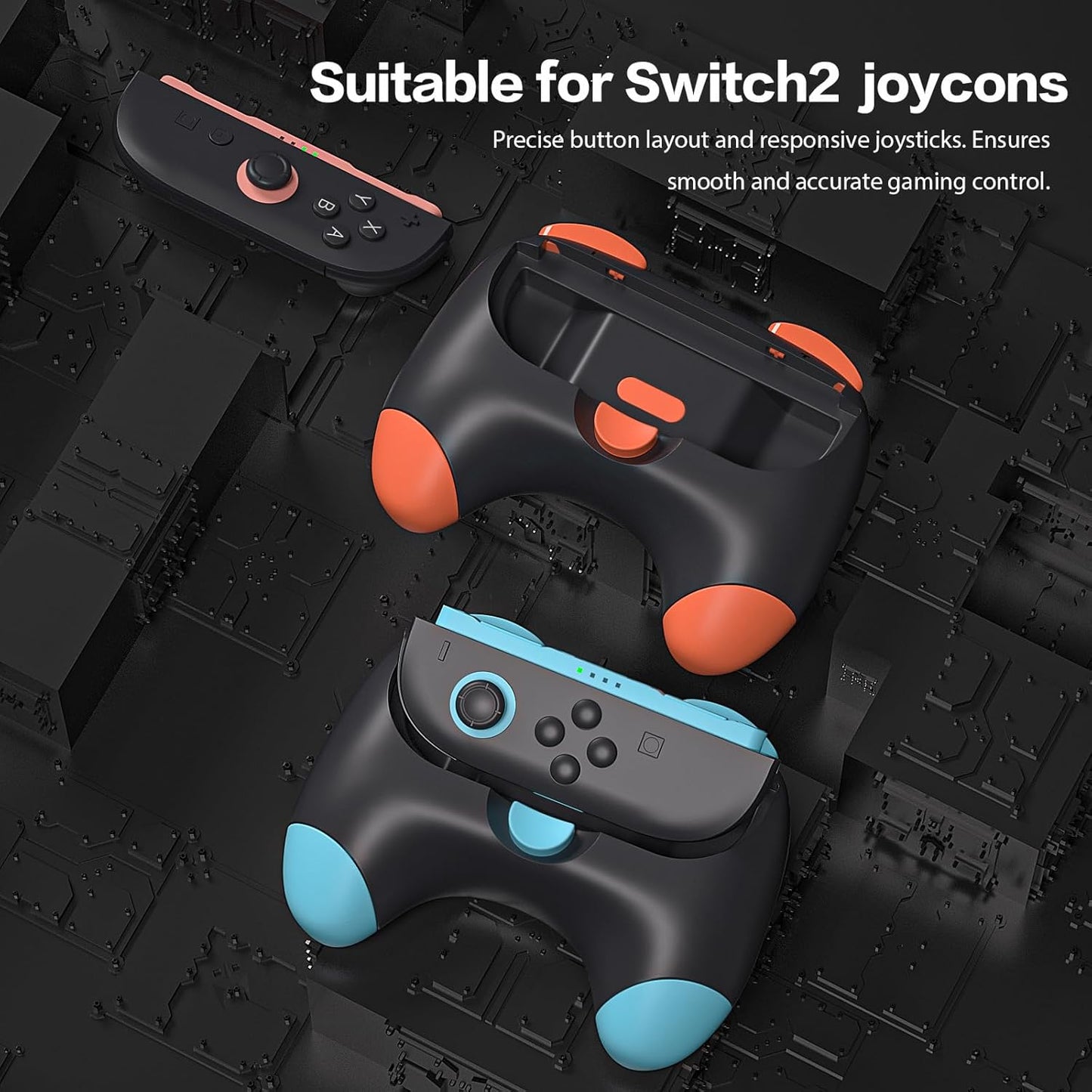 HEATFUN Switch 2 Controller Grips, Ergonomic Handles for Switch 2 Joy-Con, Anti-Slip & Lightweight Switch 2 Joycon Grips - Black (2 Packs)