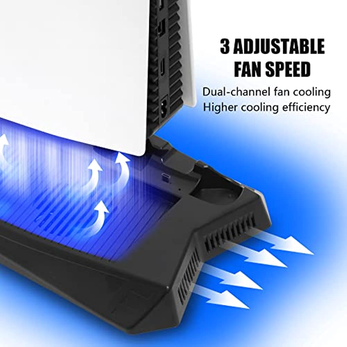 Playstation 5 Charger, PS5 Charger Stand, PS5 Digital Edition/Disc Edition Charging Station, Built in PS5 Cooling Fans and PS5 Controller Charger and PS5 Game Storage (Up to 14 Games)