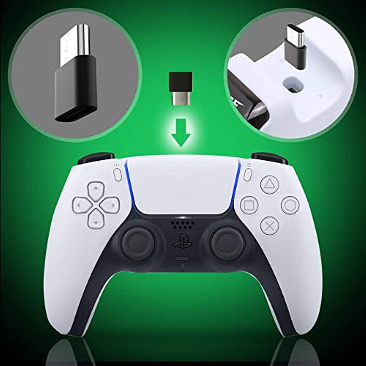 PS5 Controller Charger, PS5 Charging Station, PS5 Accessories for Dual Controllers with USB C Cable and LED Indicator