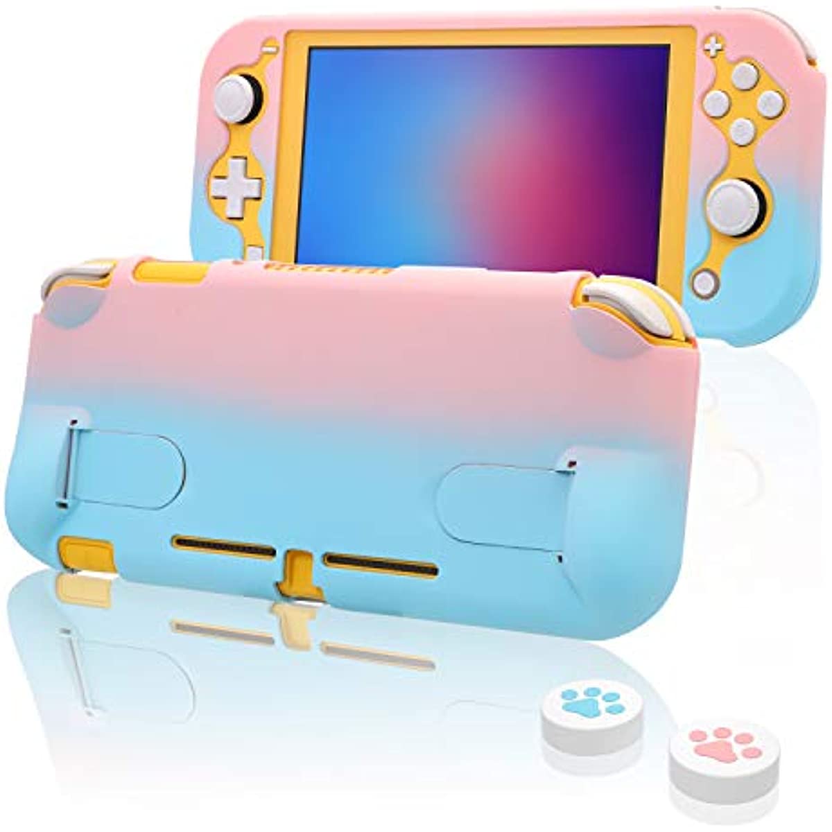 Switch lite Pastel Case, Protective Case for Nintendo Switch lite, Switch lite Grip Case with Kickstand - Pink Blue