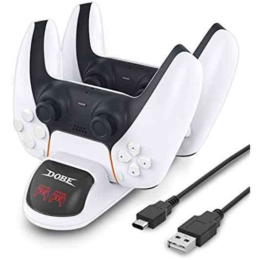 PS5 Controller Charger, PS5 Charging Station, PS5 Accessories for Dual Controllers with USB C Cable and LED Indicator