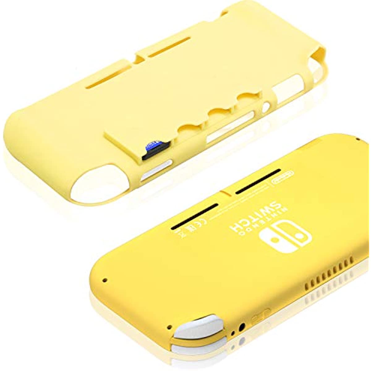 Switch Lite Yellow Case, Switch lite TPU Cover with Tempered Glass Screen Protector and 4 Game Card Slots - Yellow