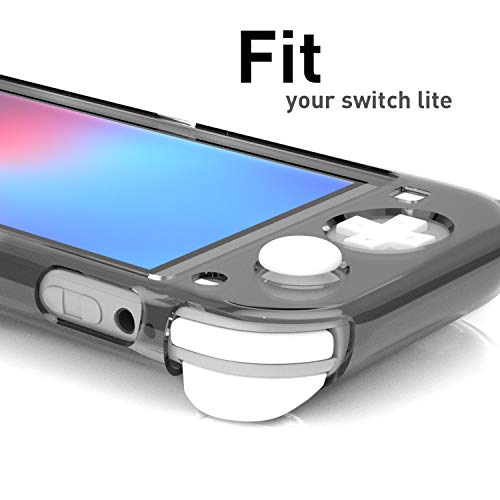 Switch lite Gray Case, Crystal Clear Case for Nintendo Switch Lite with Tempered Glass Screen Protector - Gray