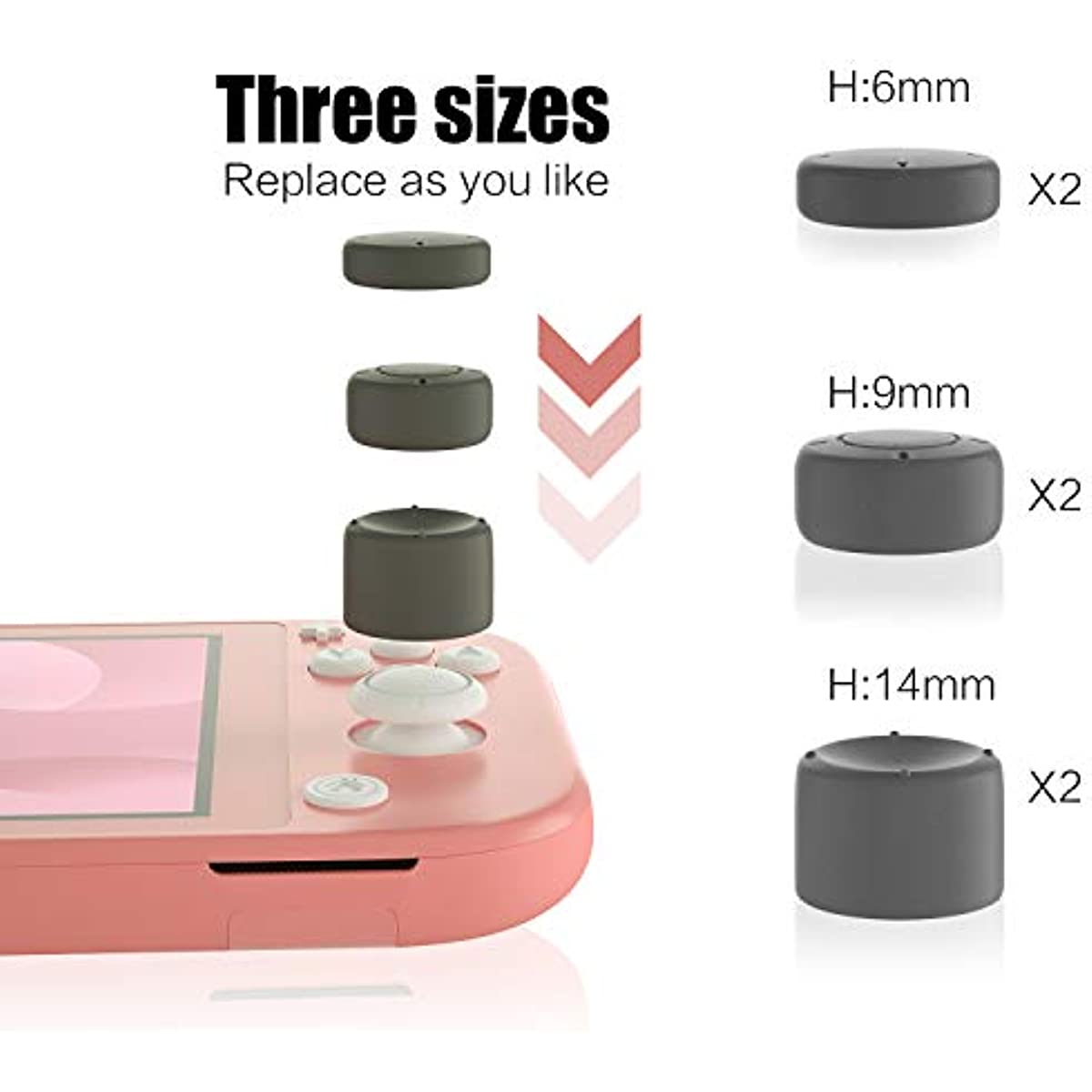 Switch Lite Thumb Grips, Different Sizes Soft and Comfortable Joystick Caps for Nintendo Switch Lite - Gray