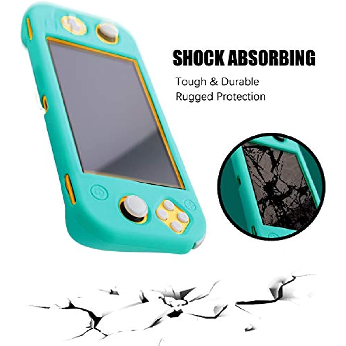 Silicone Grip Case for Nintendo Switch Lite, Soft Rubber Case for Switch Lite with Tempered Glass Screen Protector and 6 Thumb Grips - Turquoise