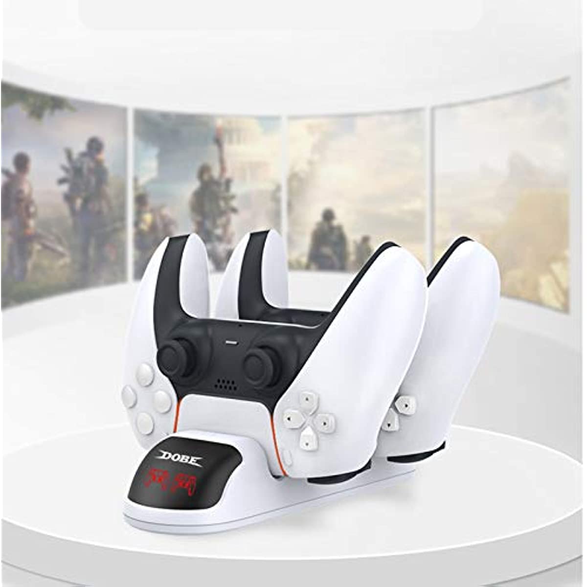 PS5 Controller Charger, PS5 Charging Station, PS5 Accessories for Dual Controllers with USB C Cable and LED Indicator