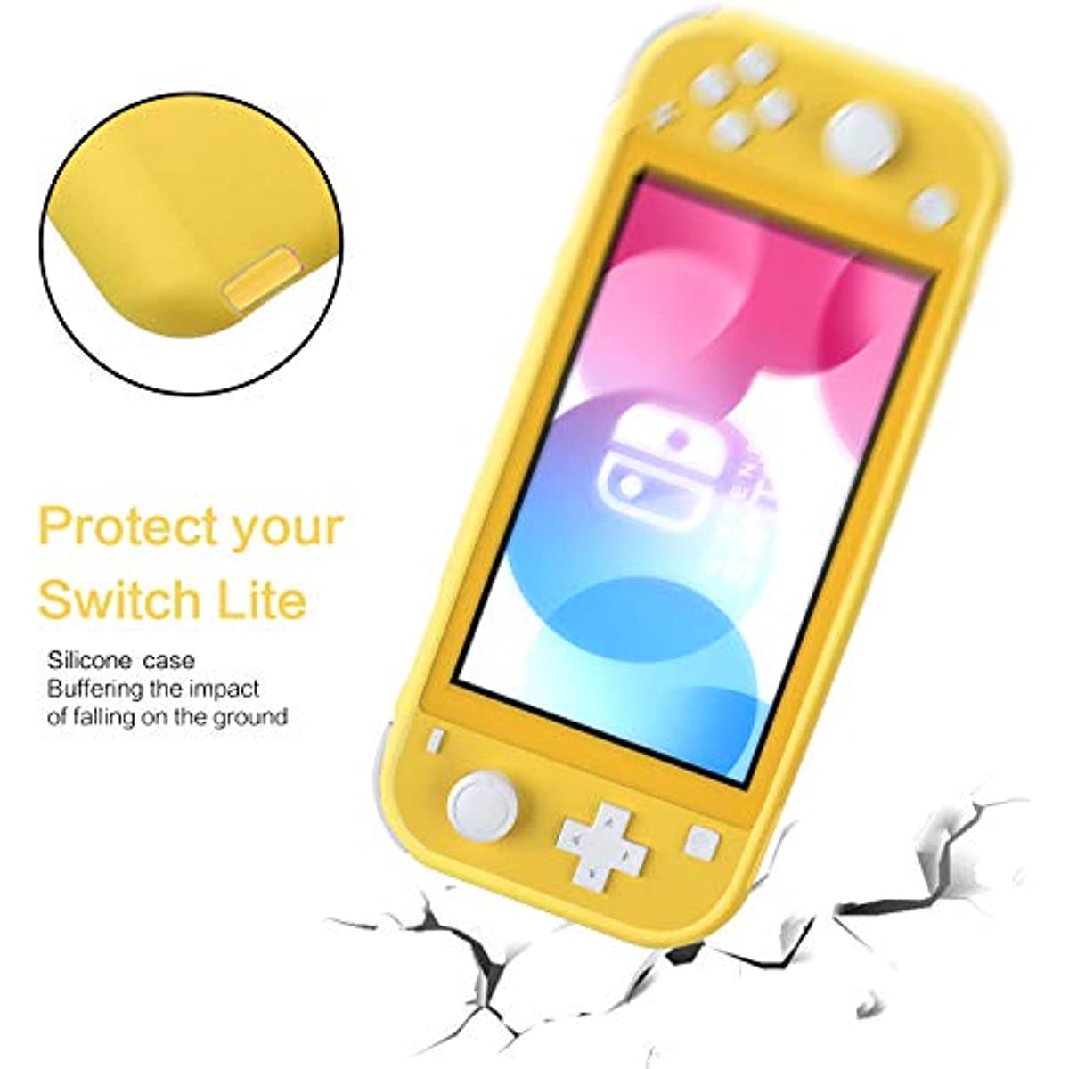 Switch Lite Yellow Case, Switch lite TPU Cover with Tempered Glass Screen Protector and 4 Game Card Slots - Yellow