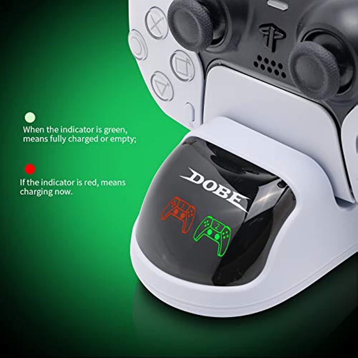 PS5 Controller Charger, PS5 Charging Station, PS5 Accessories for Dual Controllers with USB C Cable and LED Indicator