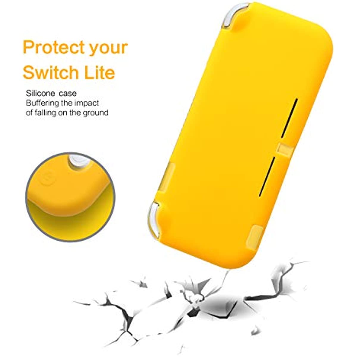 Switch lite Protective Case, Silicone Case for Nintendo Switch Lite with Glass Screen Protector - Yellow