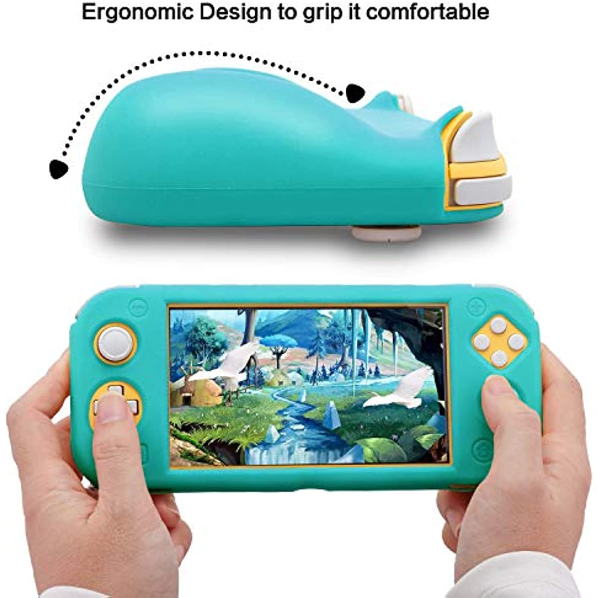Silicone Grip Case for Nintendo Switch Lite, Soft Rubber Case for Switch Lite with Tempered Glass Screen Protector and 6 Thumb Grips - Turquoise