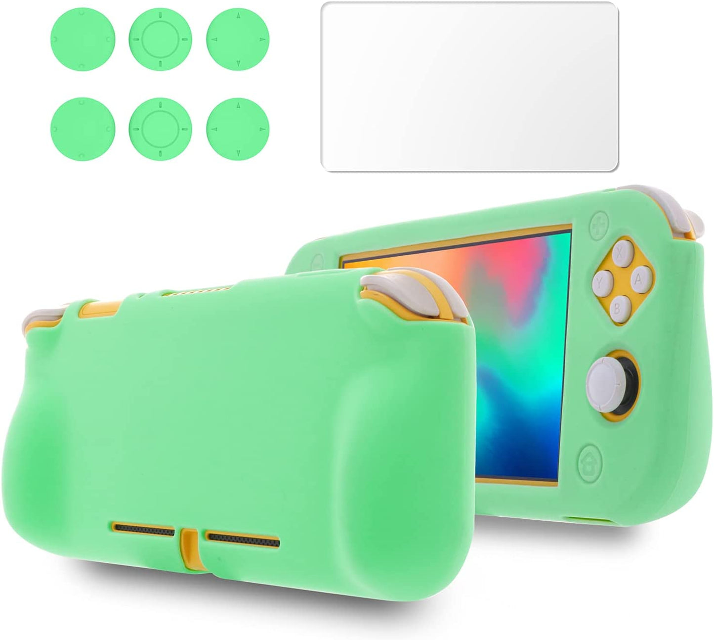 Silicone Grip Case for Nintendo Switch Lite, Soft Rubber Case for Switch Lite with Tempered Glass Screen Protector and 6 Thumb Grips - Turquoise