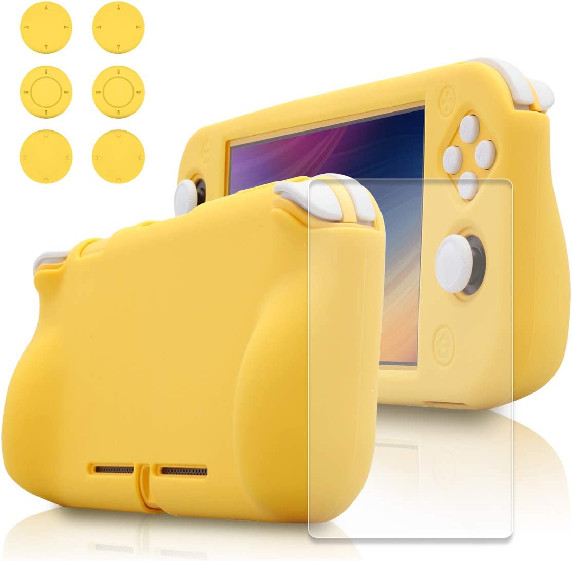 Silicone Grip Case for Nintendo Switch Lite, Soft Rubber Case for Switch Lite with Tempered Glass Screen Protector and 6 Thumb Grips - Turquoise