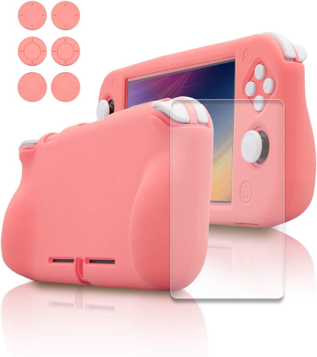 Silicone Grip Case for Nintendo Switch Lite, Soft Rubber Case for Switch Lite with Tempered Glass Screen Protector and 6 Thumb Grips - Turquoise