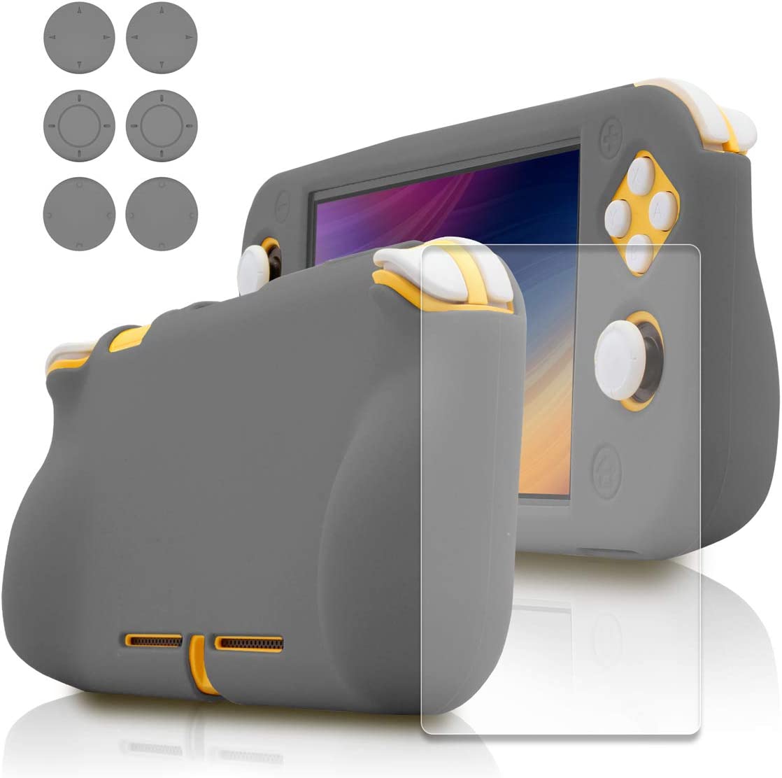 Silicone Grip Case for Nintendo Switch Lite, Soft Rubber Case for Switch Lite with Tempered Glass Screen Protector and 6 Thumb Grips - Turquoise