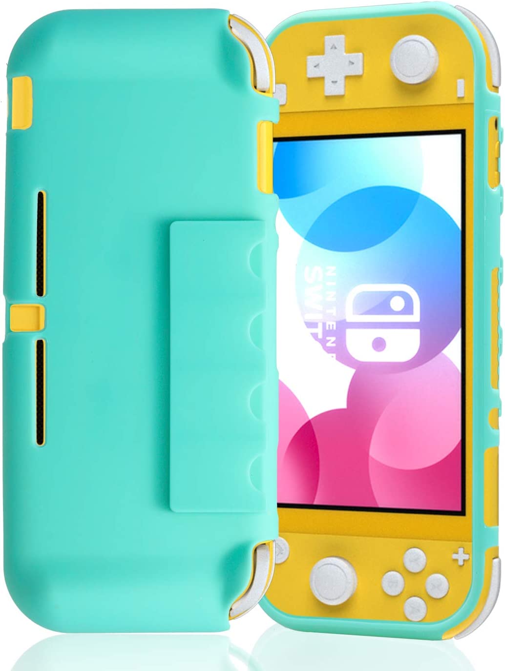 Switch Lite Yellow Case, Switch lite TPU Cover with Tempered Glass Screen Protector and 4 Game Card Slots - Yellow