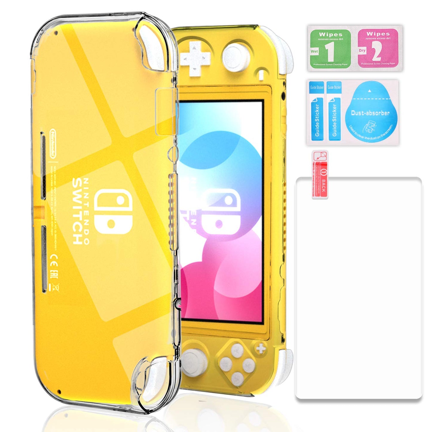 Switch lite Gray Case, Crystal Clear Case for Nintendo Switch Lite with Tempered Glass Screen Protector - Gray